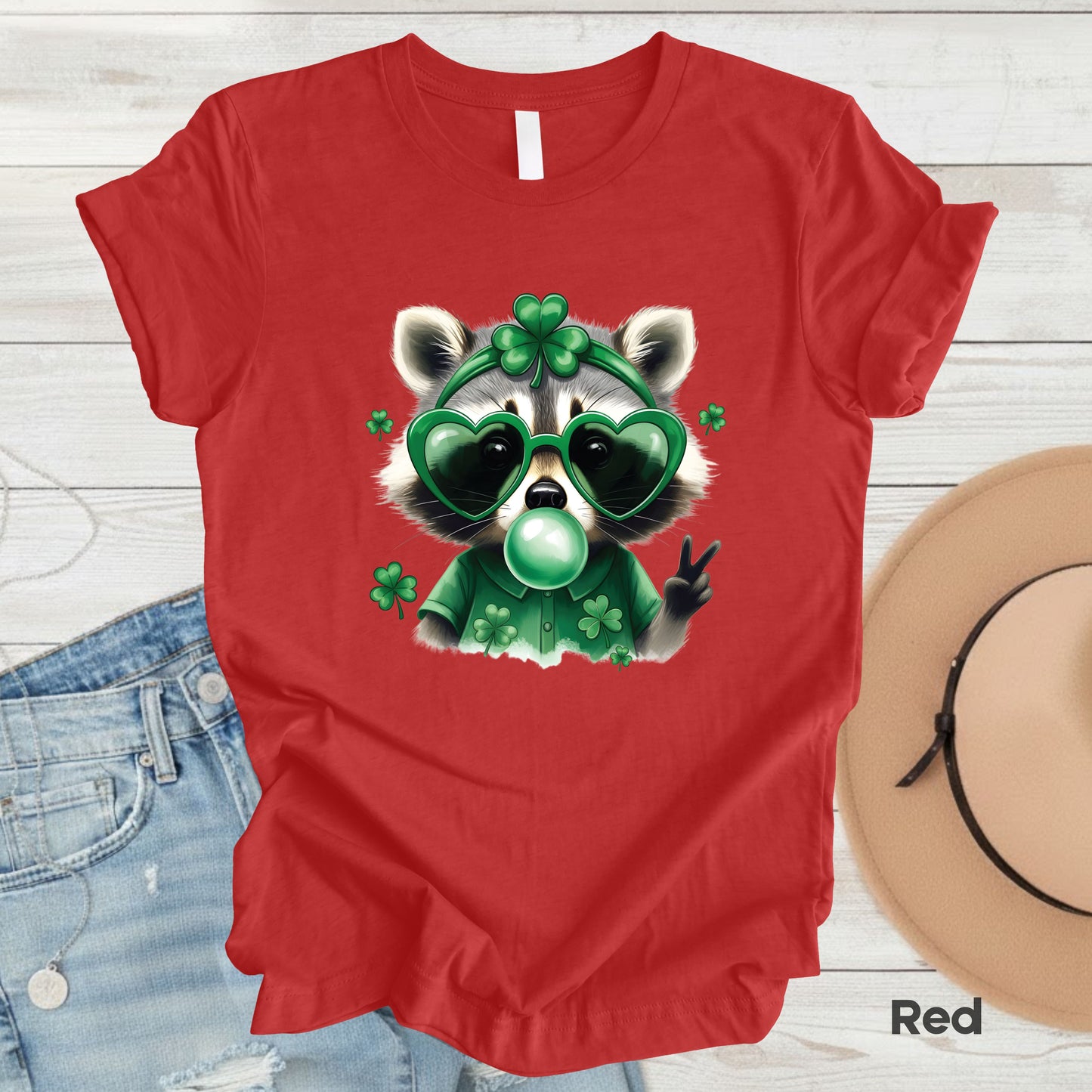 Funny Raccoon Character St. Patrick’s Day Shirts Shamrock Sweatshirt Saint Patrick Party Tees Irish Green Sweater For Men Women Kids