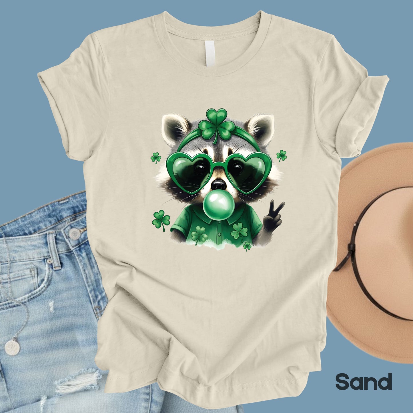 Funny Raccoon Character St. Patrick’s Day Shirts Shamrock Sweatshirt Saint Patrick Party Tees Irish Green Sweater For Men Women Kids