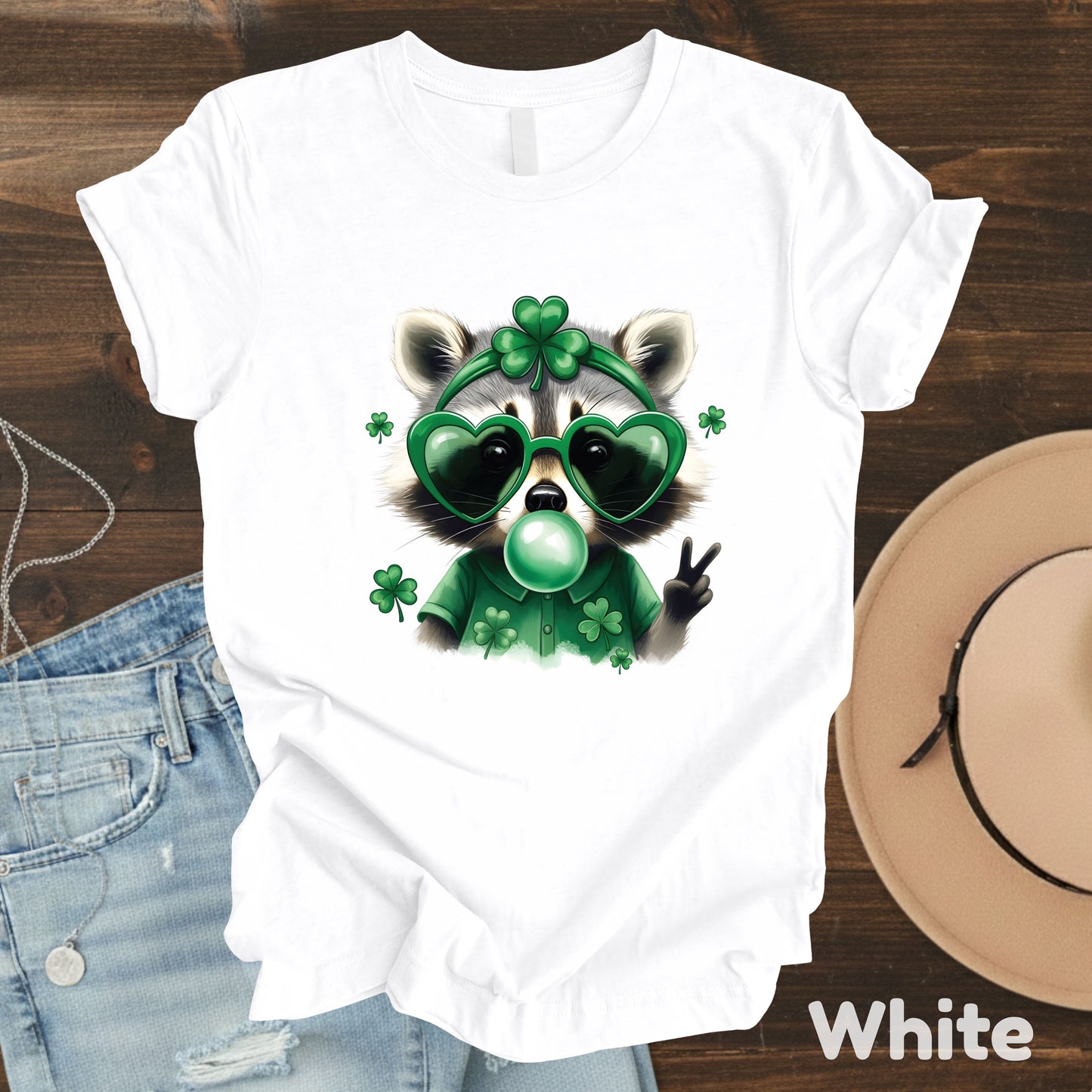 Funny Raccoon Character St. Patrick’s Day Shirts Shamrock Sweatshirt Saint Patrick Party Tees Irish Green Sweater For Men Women Kids