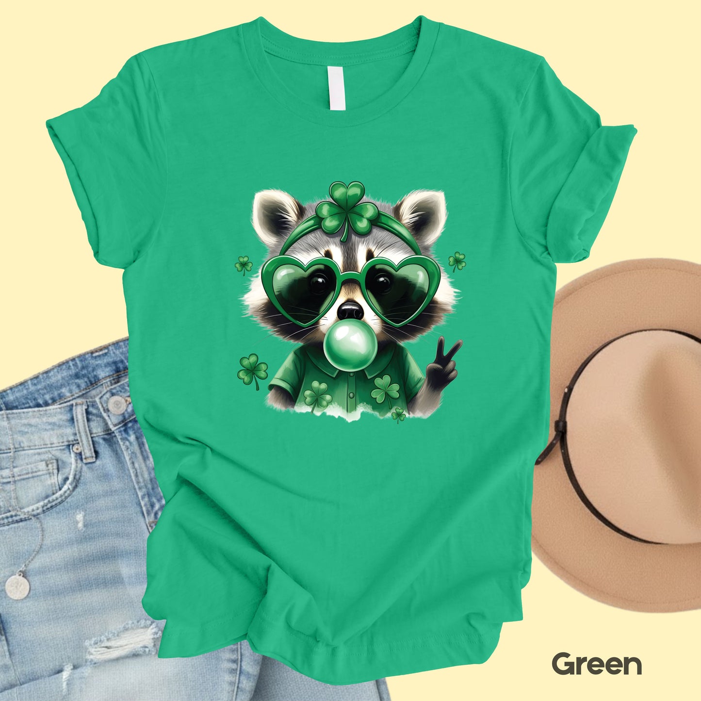 Funny Raccoon Character St. Patrick’s Day Shirts Shamrock Sweatshirt Saint Patrick Party Tees Irish Green Sweater For Men Women Kids