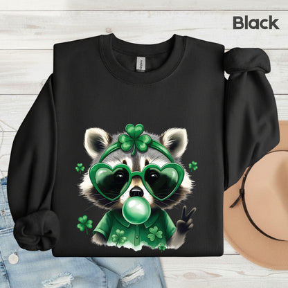 Funny Raccoon Character St. Patrick’s Day Shirts Shamrock Sweatshirt Saint Patrick Party Tees Irish Green Sweater For Men Women Kids