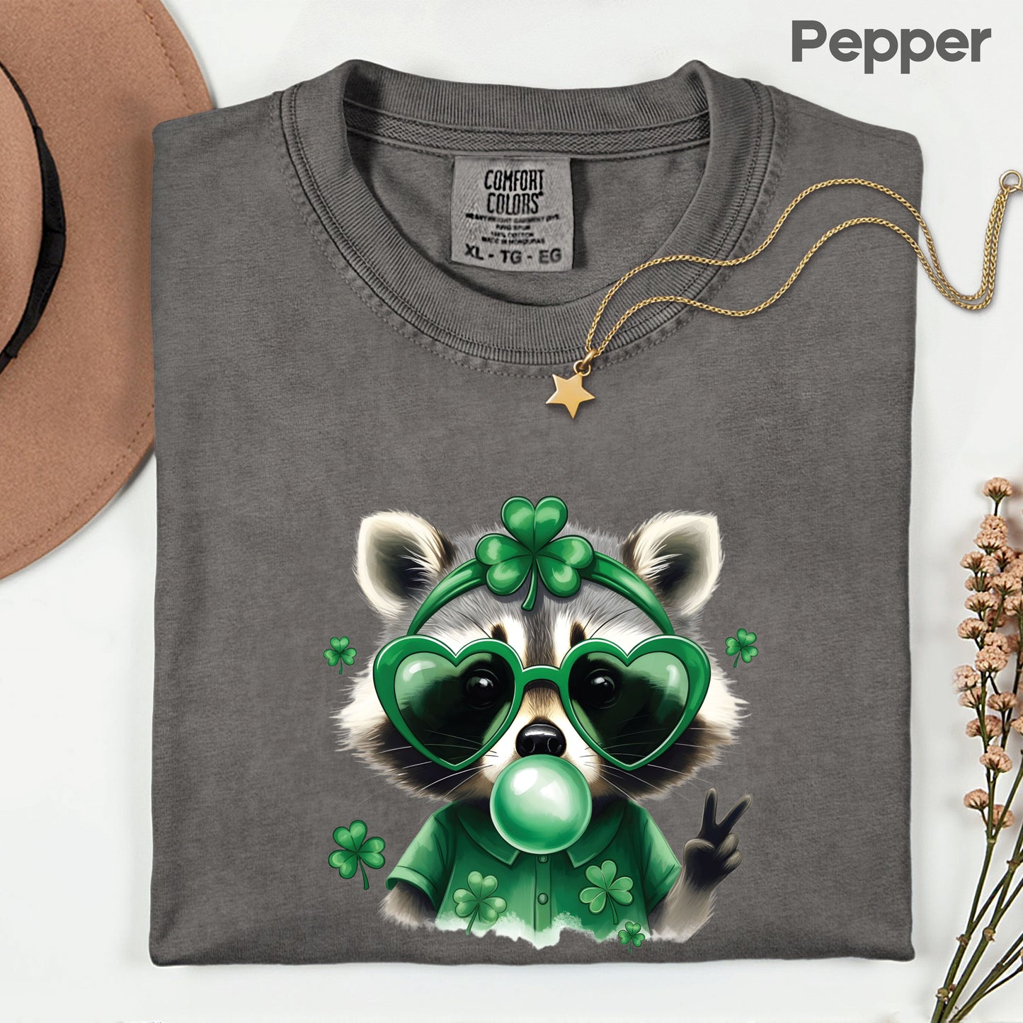 Funny Raccoon Character St. Patrick’s Day Shirts Shamrock Sweatshirt Saint Patrick Party Tees Irish Green Sweater For Men Women Kids