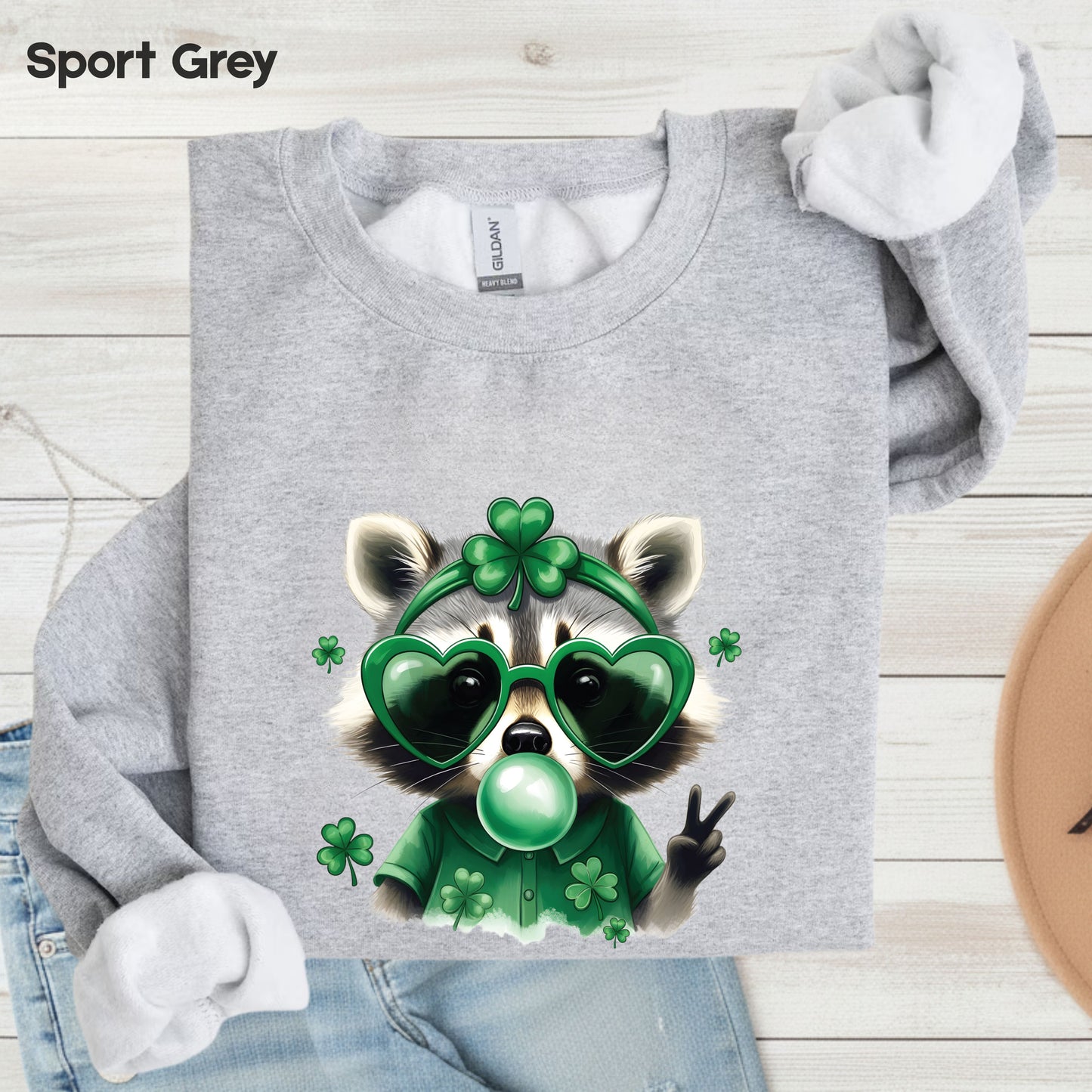 Funny Raccoon Character St. Patrick’s Day Shirts Shamrock Sweatshirt Saint Patrick Party Tees Irish Green Sweater For Men Women Kids