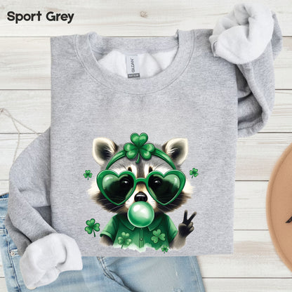 Funny Raccoon Character St. Patrick’s Day Shirts Shamrock Sweatshirt Saint Patrick Party Tees Irish Green Sweater For Men Women Kids
