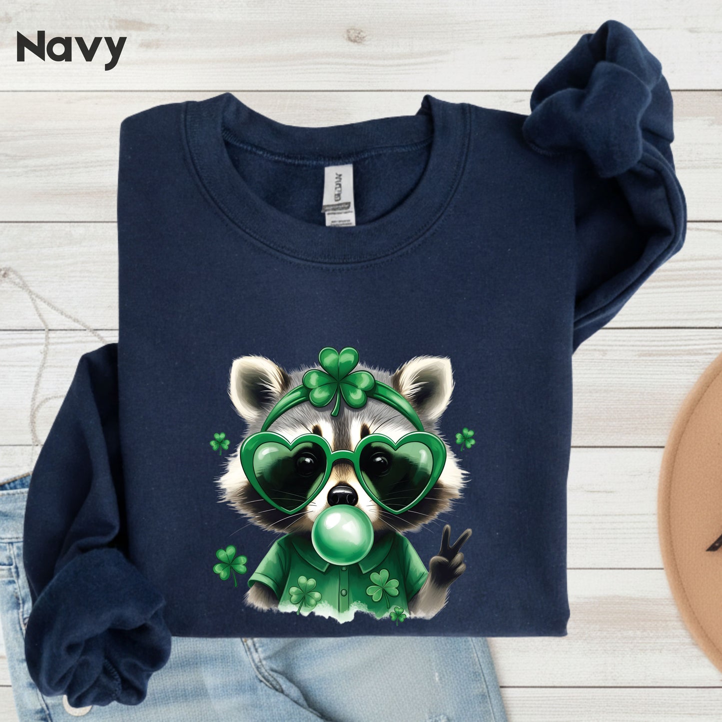 Funny Raccoon Character St. Patrick’s Day Shirts Shamrock Sweatshirt Saint Patrick Party Tees Irish Green Sweater For Men Women Kids