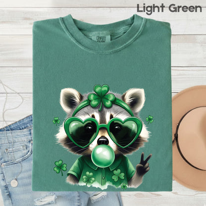 Funny Raccoon Character St. Patrick’s Day Shirts Shamrock Sweatshirt Saint Patrick Party Tees Irish Green Sweater For Men Women Kids