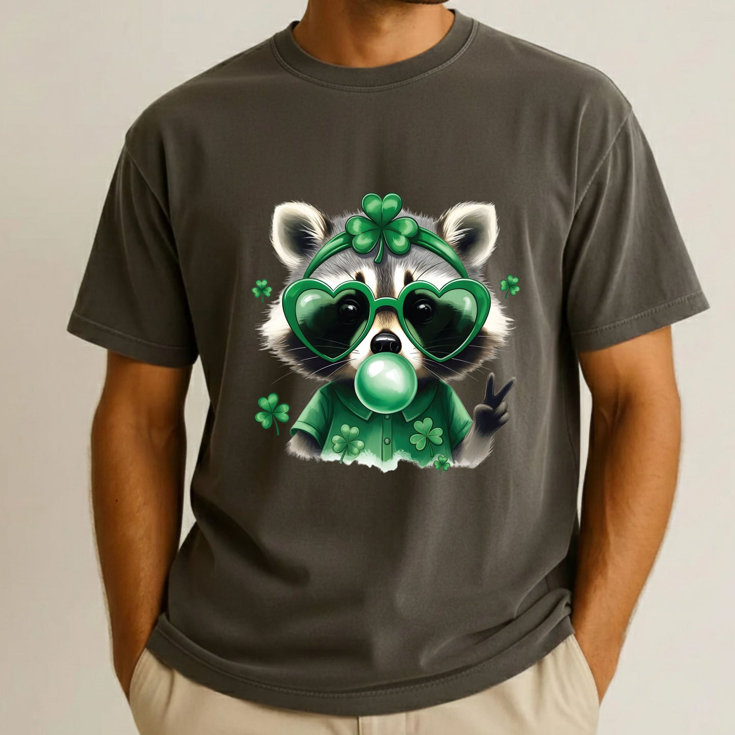 Funny Raccoon Character St. Patrick’s Day Shirts Shamrock Sweatshirt Saint Patrick Party Tees Irish Green Sweater For Men Women Kids