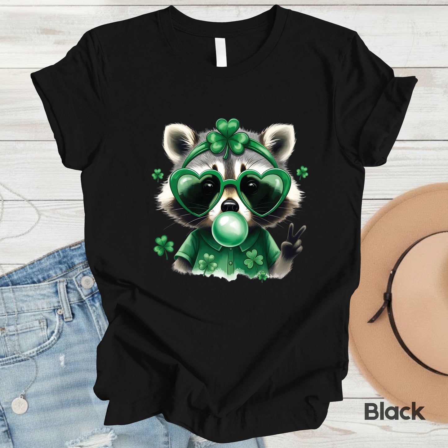 Funny Raccoon Character St. Patrick’s Day Shirts Shamrock Sweatshirt Saint Patrick Party Tees Irish Green Sweater For Men Women Kids