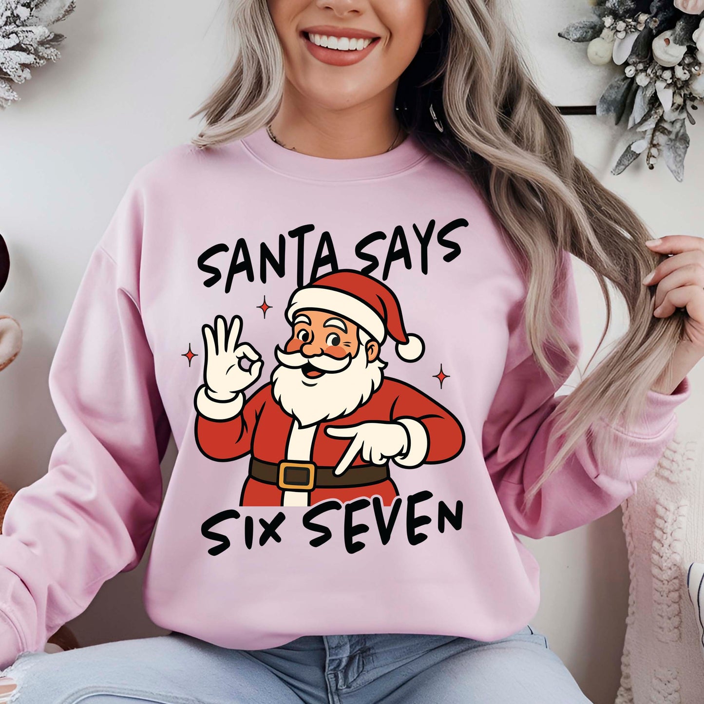 Funny Santa Six Seven 67 Meme Christmas DTF Transfer, Holiday Heat Press Design, Xmas Shirt Print, UV DTF Sticker Gift Idea
