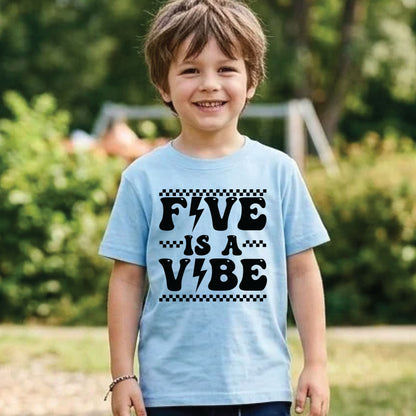 Five Is A Vibe Shirt 5th Birthday Toddler Tee Retro Kids Birthday Gift Five Year Old Childrens Clothing Checkered Birthday Party Apparel