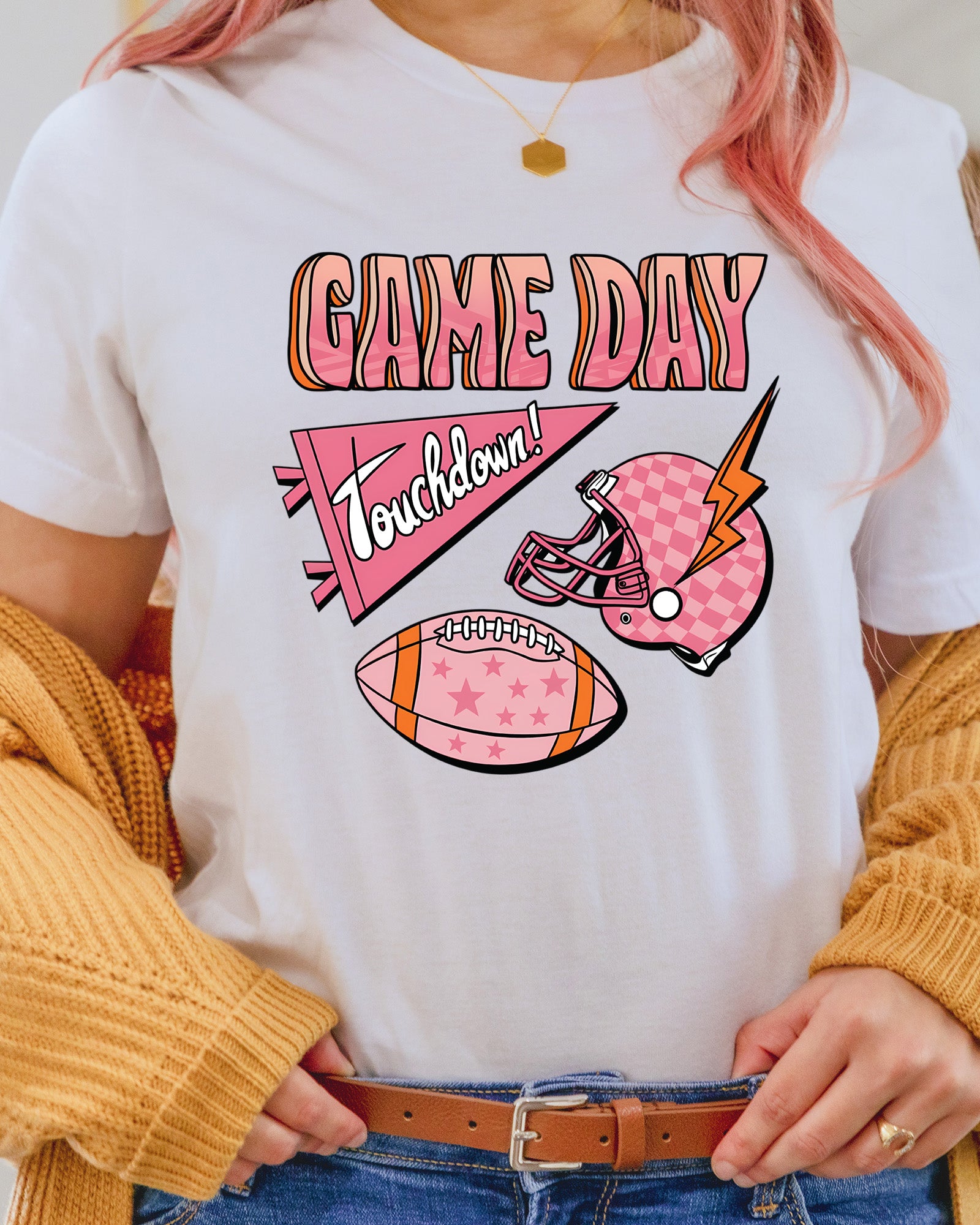 Game Day Pink Football Touchdown DTF Transfer
