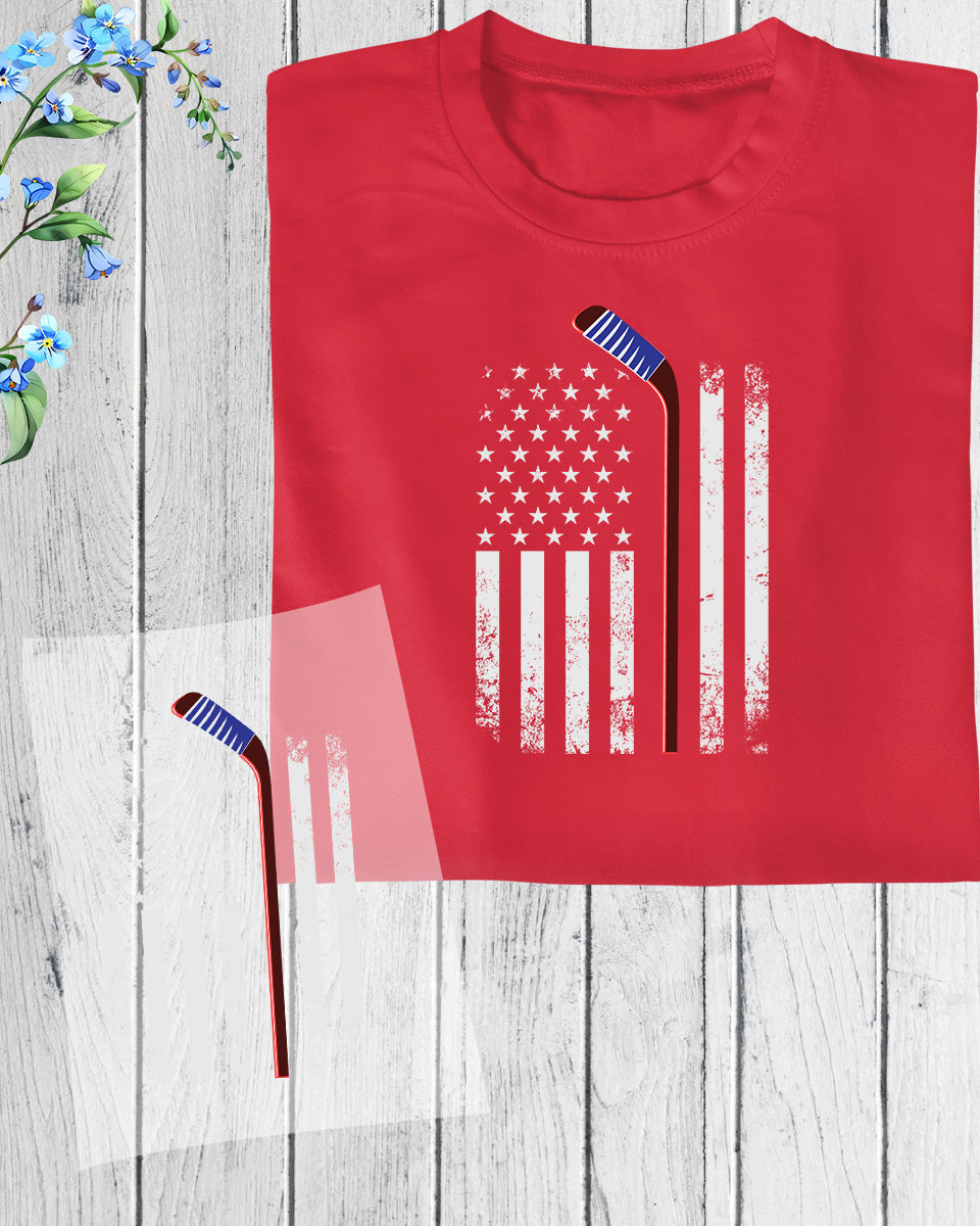 Ice Hockey with US Flag DTF Transfer Film