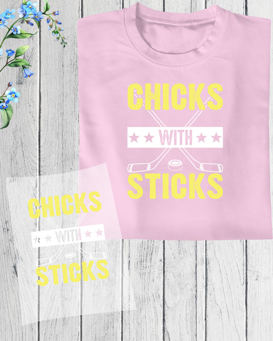 Chicks with Sticks Ice Hockey DTF Transfer Film