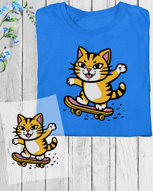 Skateboarding Cat Funny DTF Transfer Sheets