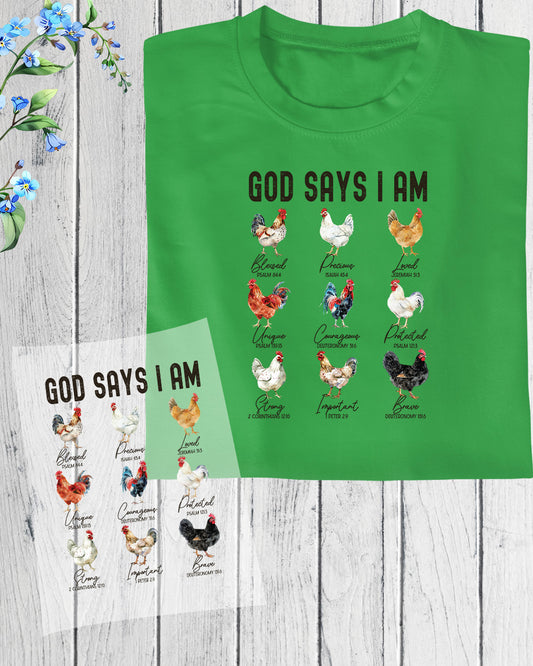 God Says I Am Chicken DTF Transfer Film