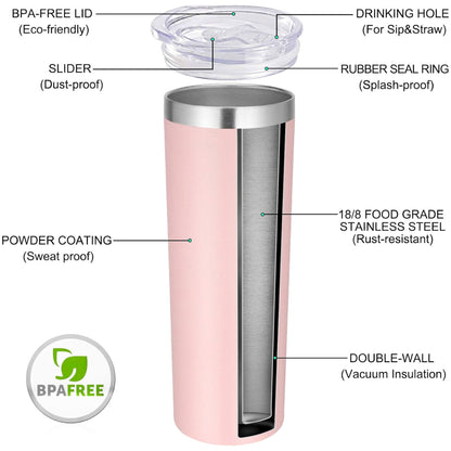 Custom Skinny Tumbler Insulated Stainless Steel Tumbler witth Lid and Straw - 20 oz