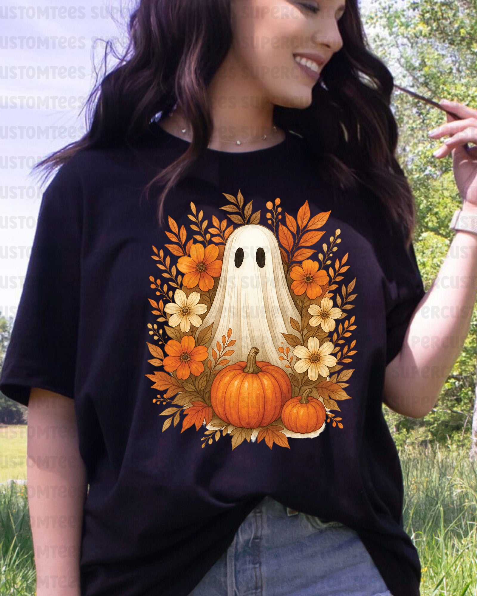 Ghost Pumpkin Autumn Halloween Heat Transfer ready to Press