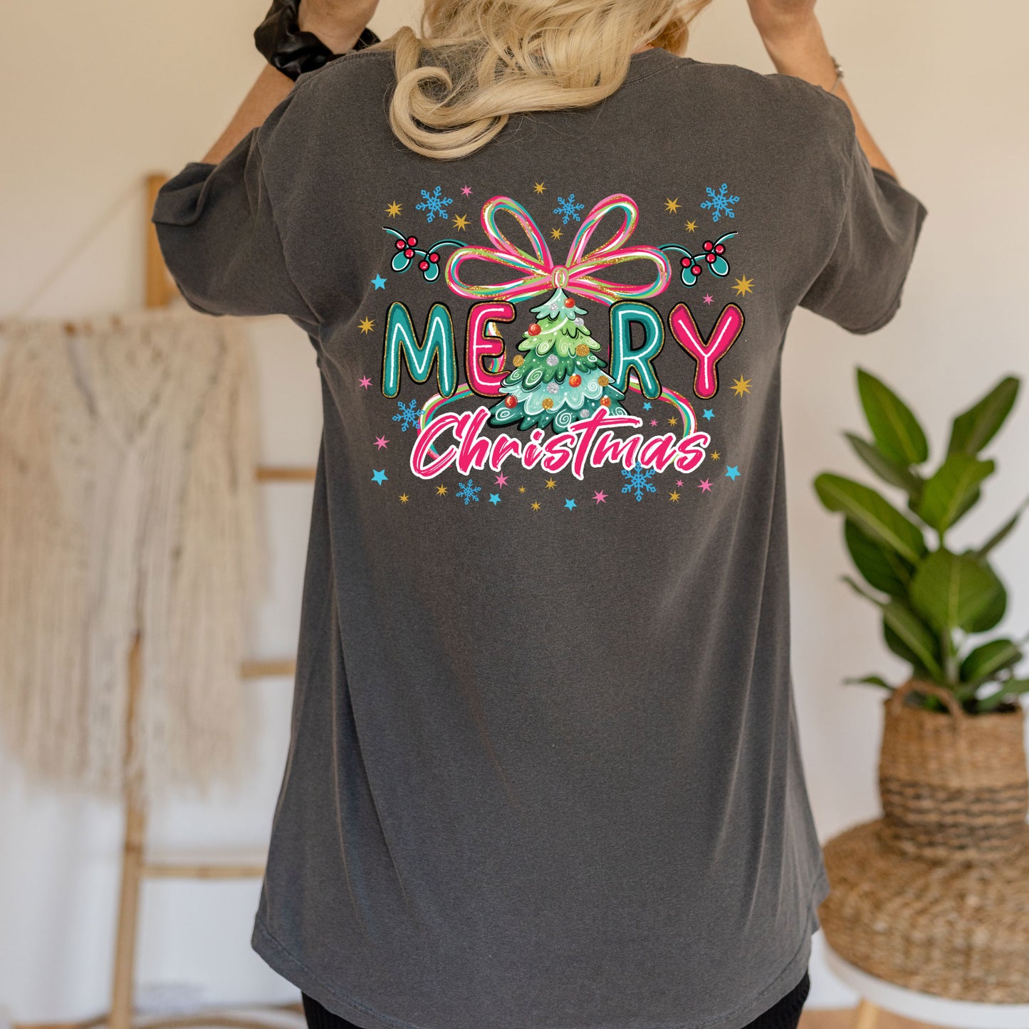 Girly Christmas Glitter DTF Transfer Ready to Press Holiday Heat Transfer for Shirts Festive Girly Xmas UV Sticker Print