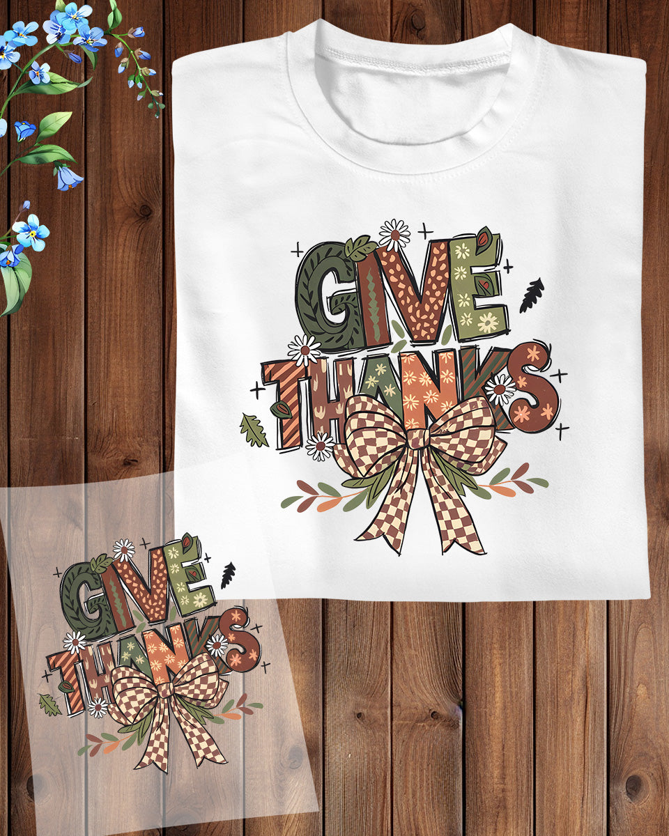 Give Thankful Coquette Thanksgiving DTF Transfer, Holiday Heat Press Design, Thanksgiving Shirt Print, UV DTF Sticker, Fall Gift Idea