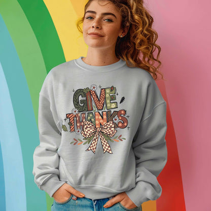 Give Thankful Coquette Thanksgiving DTF Transfer, Holiday Heat Press Design, Thanksgiving Shirt Print, UV DTF Sticker, Fall Gift Idea