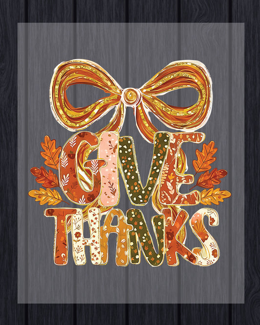 Give Thanks Bow Glitter DTF Transfer Ready to Press