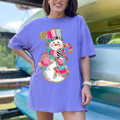 Glitter Christmas Snowman DTF Transfer