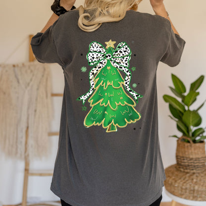 Glitter Christmas Tree DTF Transfer Ready to Press Colorful Coquette Bow Heat Transfer For Shirts X-mas Iron on Transfer