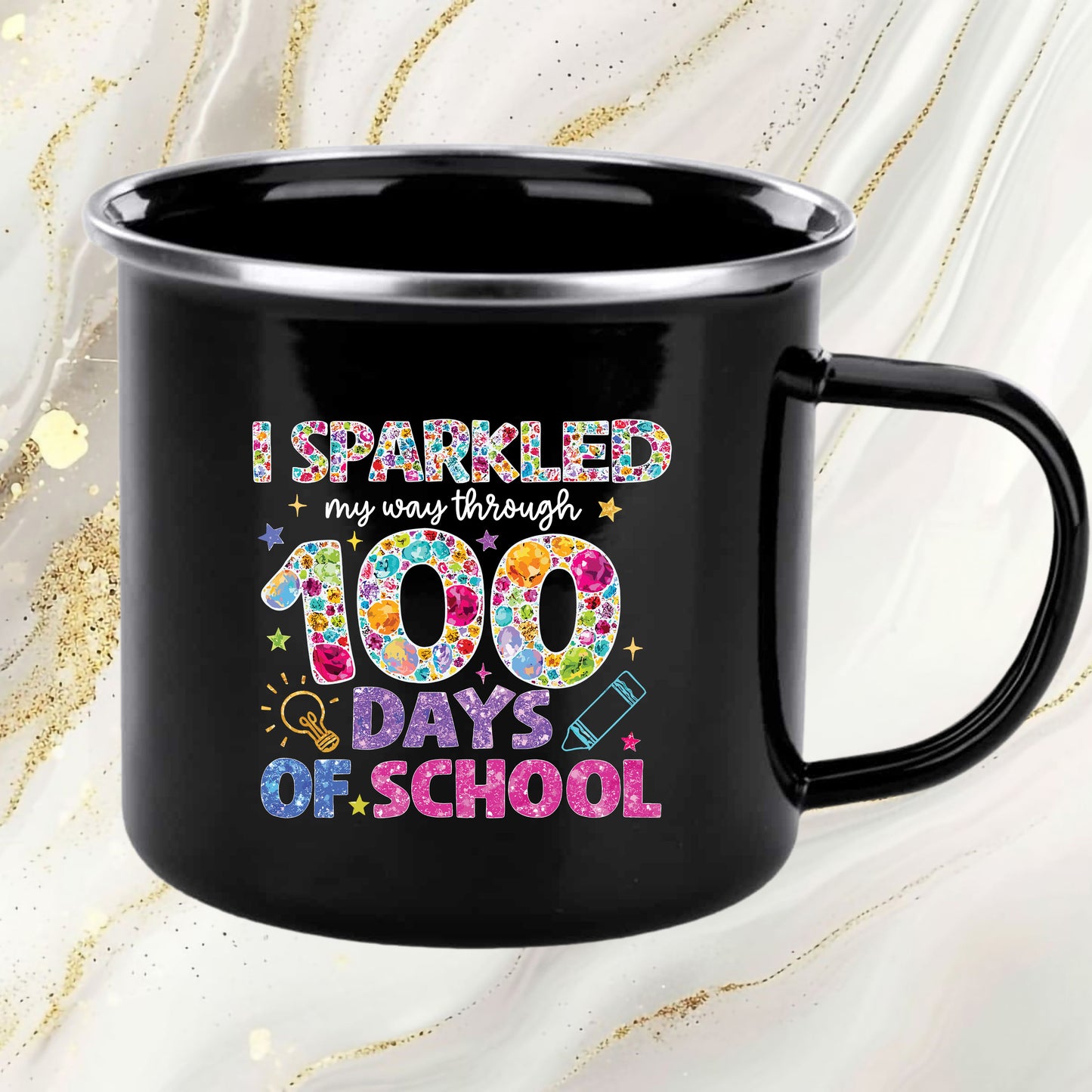 Glitter Gemstone 100 Days of School DTF Transfer, Ready to Press Heat Transfer for Shirts, Fun 100 Days of School Glitter Design, UV Sticker