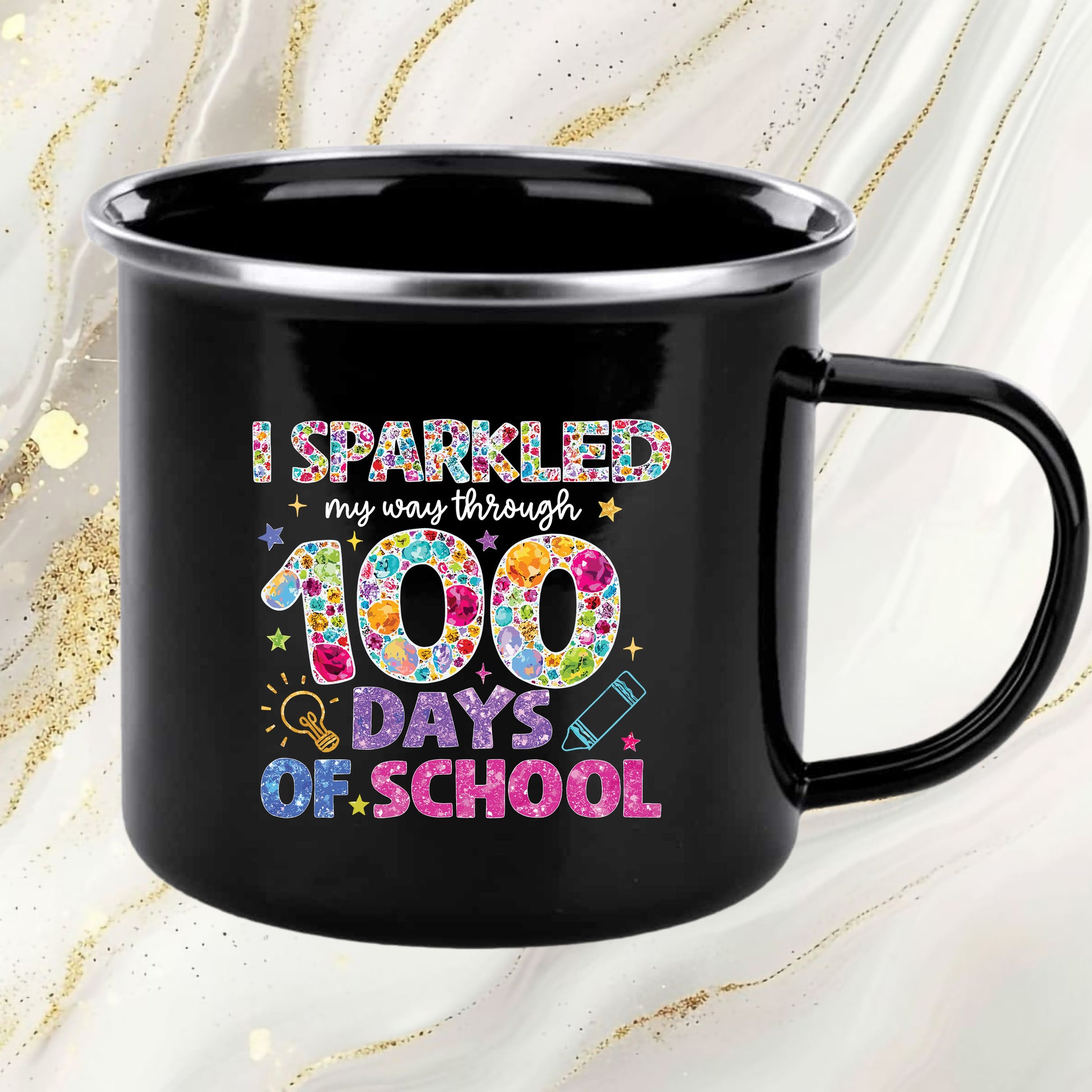Glitter Gemstone 100 Days of School DTF Transfer, Ready to Press Heat Transfer for Shirts, Fun 100 Days of School Glitter Design, UV Sticker