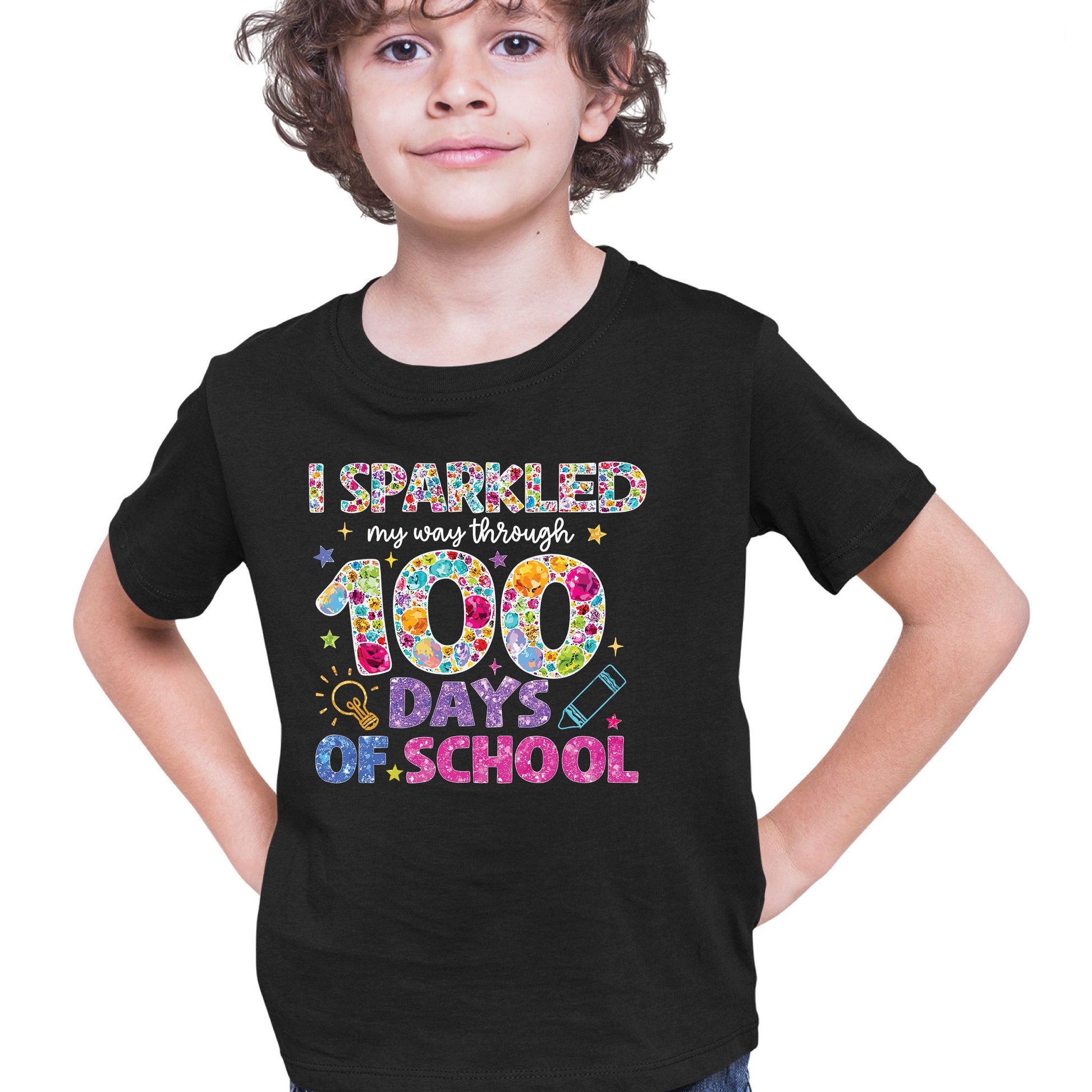 Glitter Gemstone 100 Days of School DTF Transfer, Ready to Press Heat Transfer for Shirts, Fun 100 Days of School Glitter Design, UV Sticker