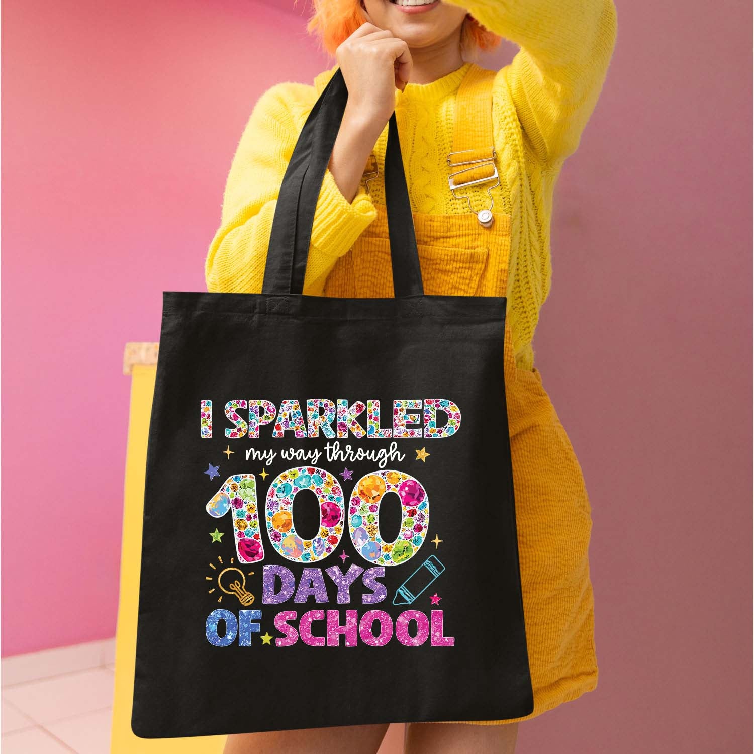 Glitter Gemstone 100 Days of School DTF Transfer, Ready to Press Heat Transfer for Shirts, Fun 100 Days of School Glitter Design, UV Sticker