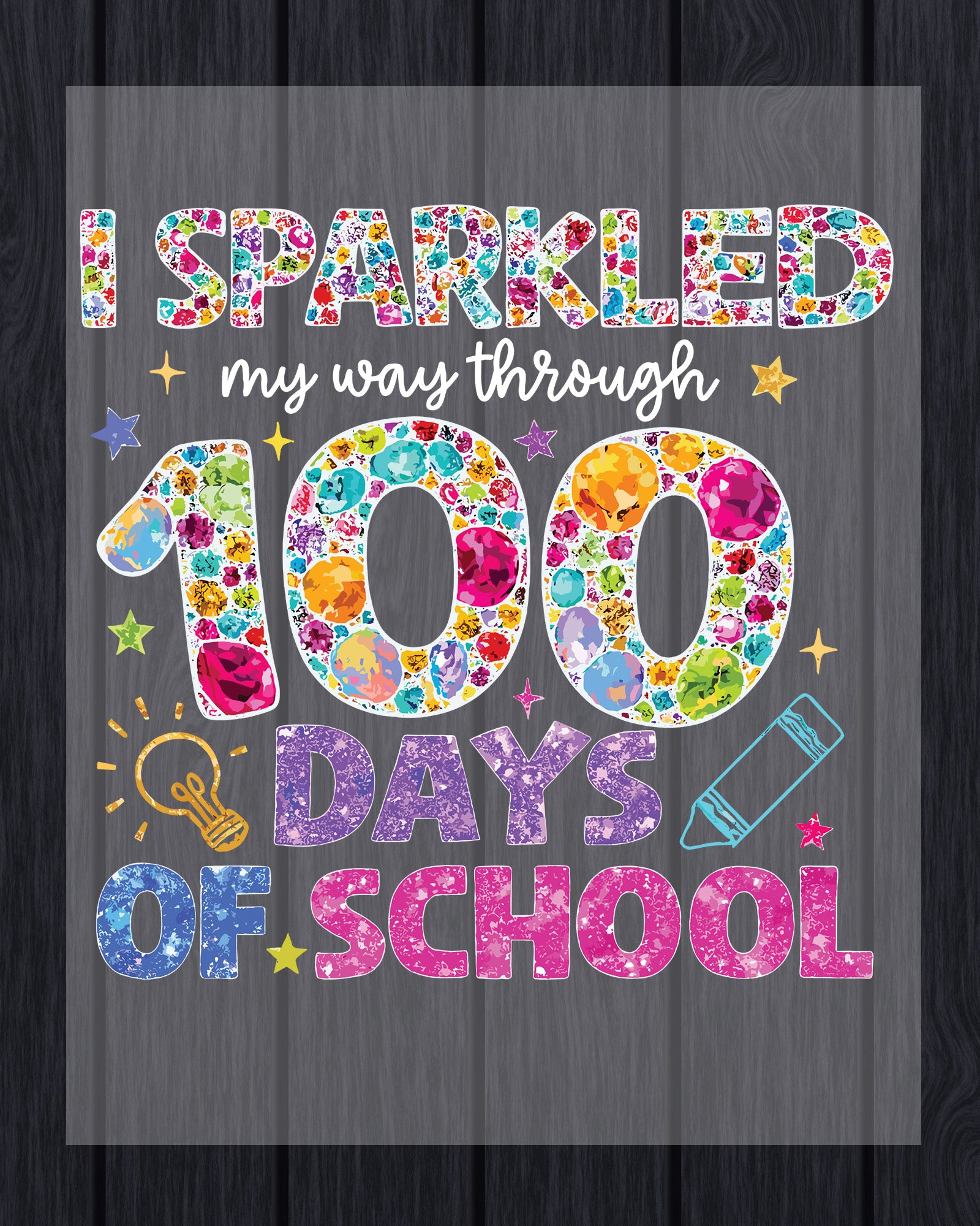 Glitter Gemstone 100 Days of School DTF Transfer, Ready to Press Heat Transfer for Shirts, Fun 100 Days of School Glitter Design, UV Sticker
