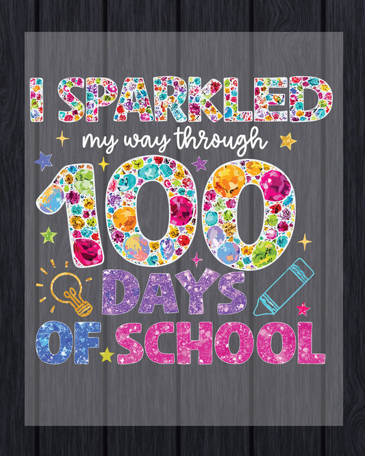 Glitter Gemstone 100 Days of School DTF Transfer, Ready to Press Heat Transfer for Shirts, Fun 100 Days of School Glitter Design, UV Sticker