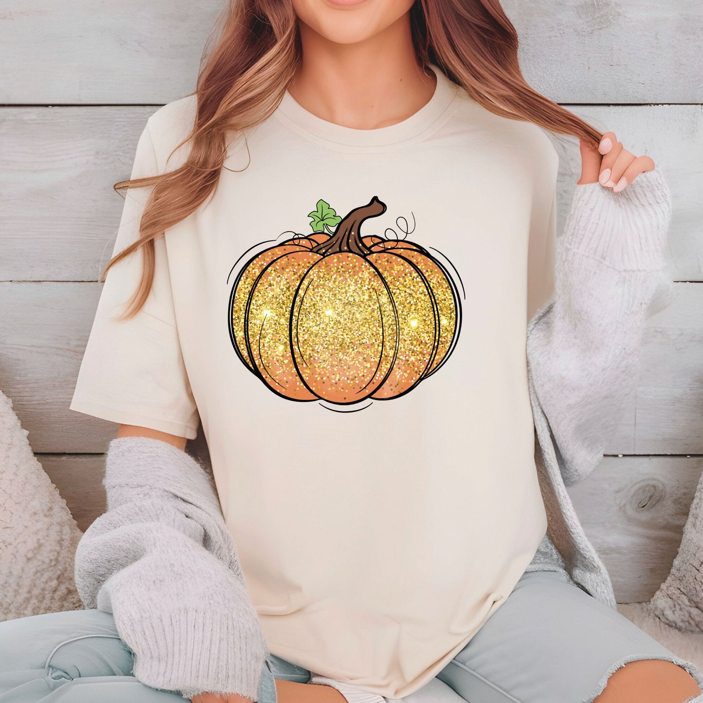 Glitter Pumpkin DTF Transfer  Ready to Press Heat Transfer for Shirts DIY Halloween & Fall Pumpkin Tee UV Sticker
