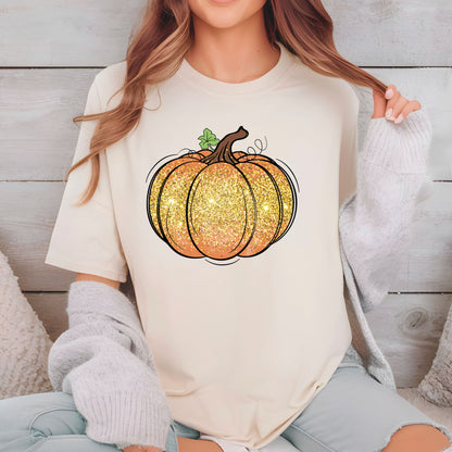 Glitter Pumpkin DTF Transfer  Ready to Press Heat Transfer for Shirts DIY Halloween & Fall Pumpkin Tee UV Sticker