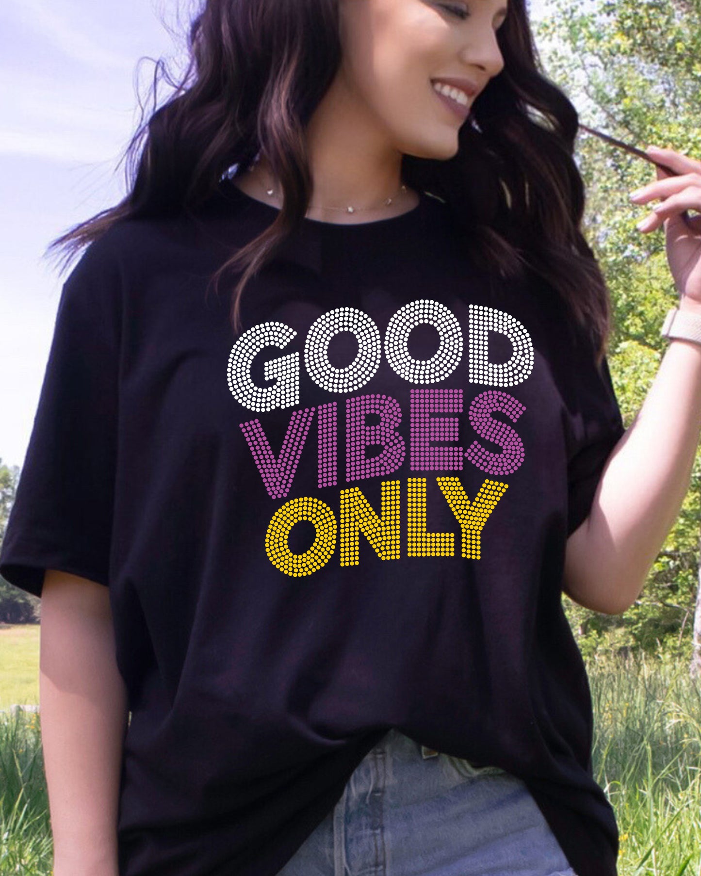 Good Vibes Only Rhinestone DTF Transfer