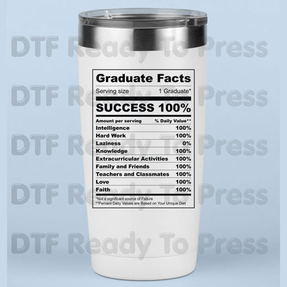 Graduate Facts Nutrition DTF Transfer Ready to Press Class of 2026 Senior Graduation Heat Transfer for Shirts School UV Sticker Prints