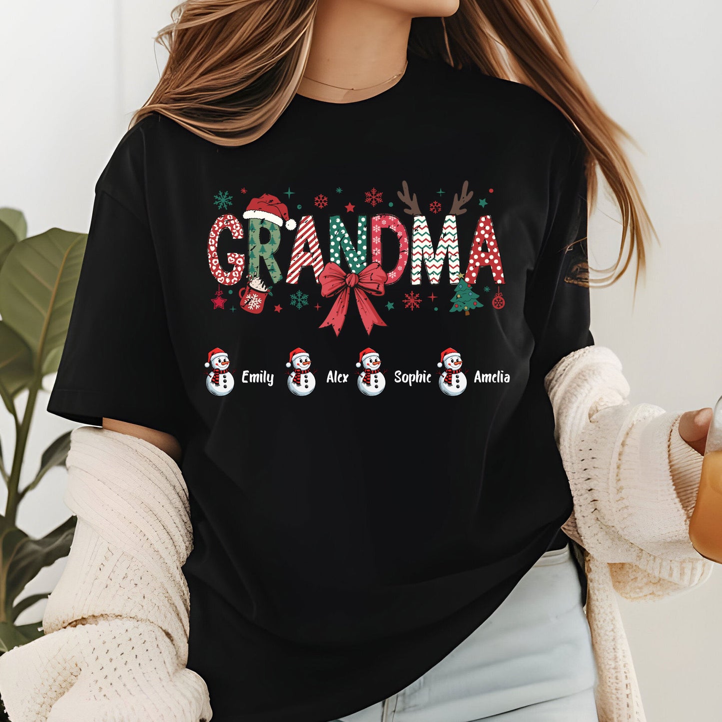 Personalized Grandma Christmas Sweatshirt With Grandkids Name, Custom Grandkids Name Shirt, Grandma Holiday Gift