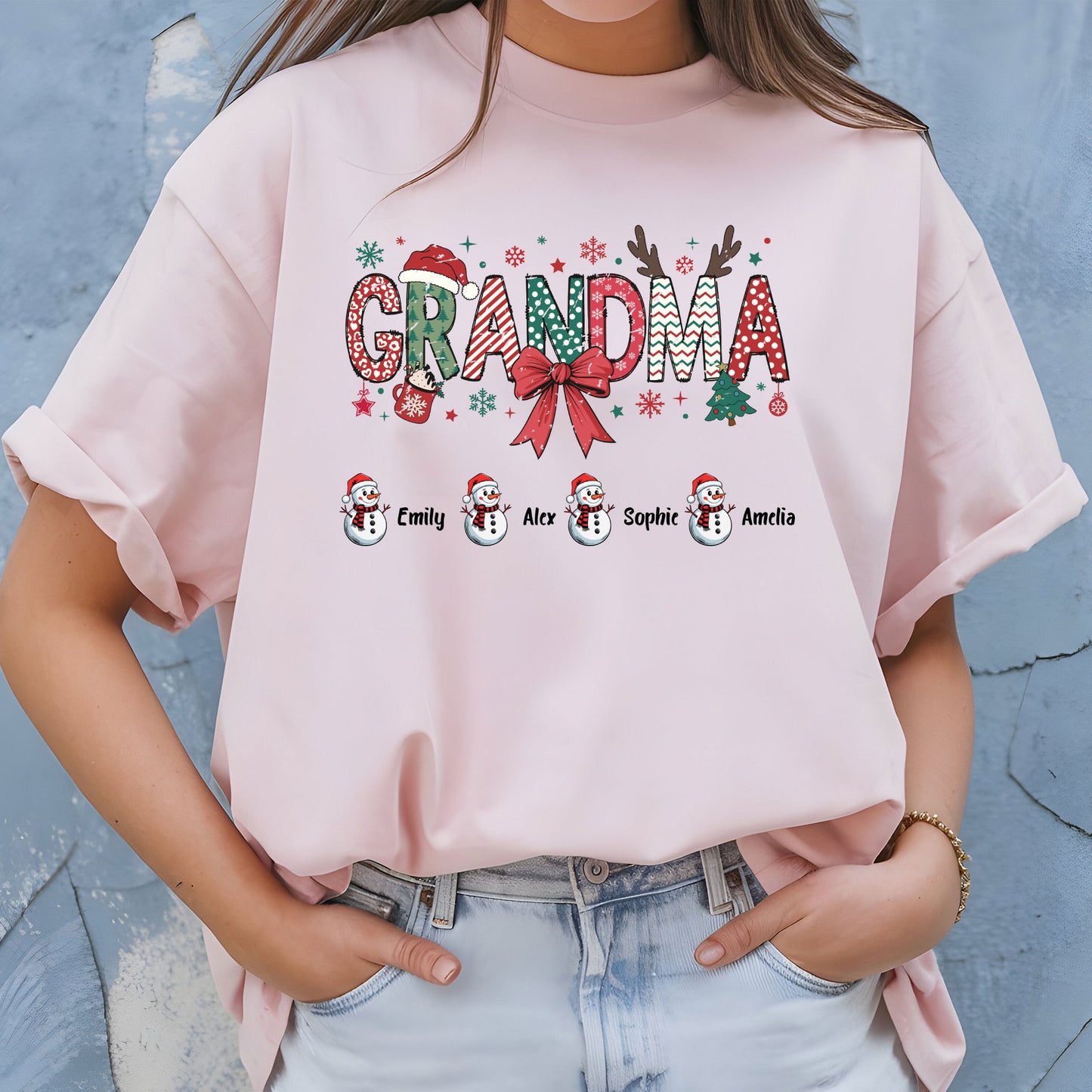 Personalized Grandma Christmas Sweatshirt With Grandkids Name, Custom Grandkids Name Shirt, Grandma Holiday Gift