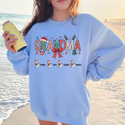 Personalized Grandma Christmas Sweatshirt With Grandkids Name, Custom Grandkids Name Shirt, Grandma Holiday Gift