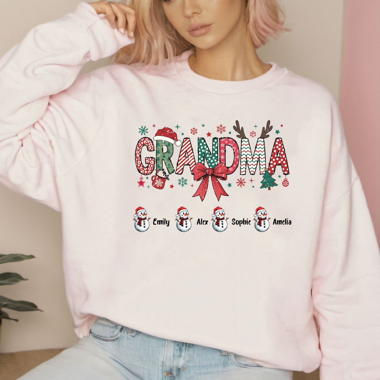 Personalized Grandma Christmas Sweatshirt With Grandkids Name, Custom Grandkids Name Shirt, Grandma Holiday Gift