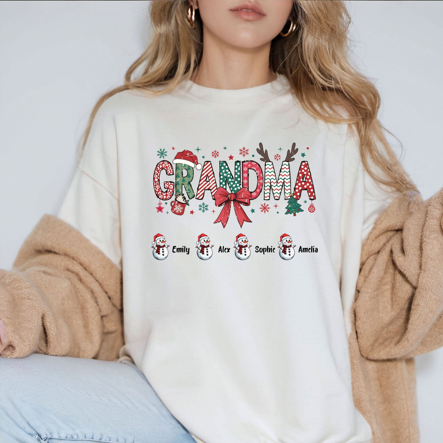 Personalized Grandma Christmas Sweatshirt With Grandkids Name, Custom Grandkids Name Shirt, Grandma Holiday Gift