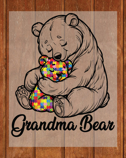 Grandma Bear Autism Awareness Iron on Transfers for Shirts