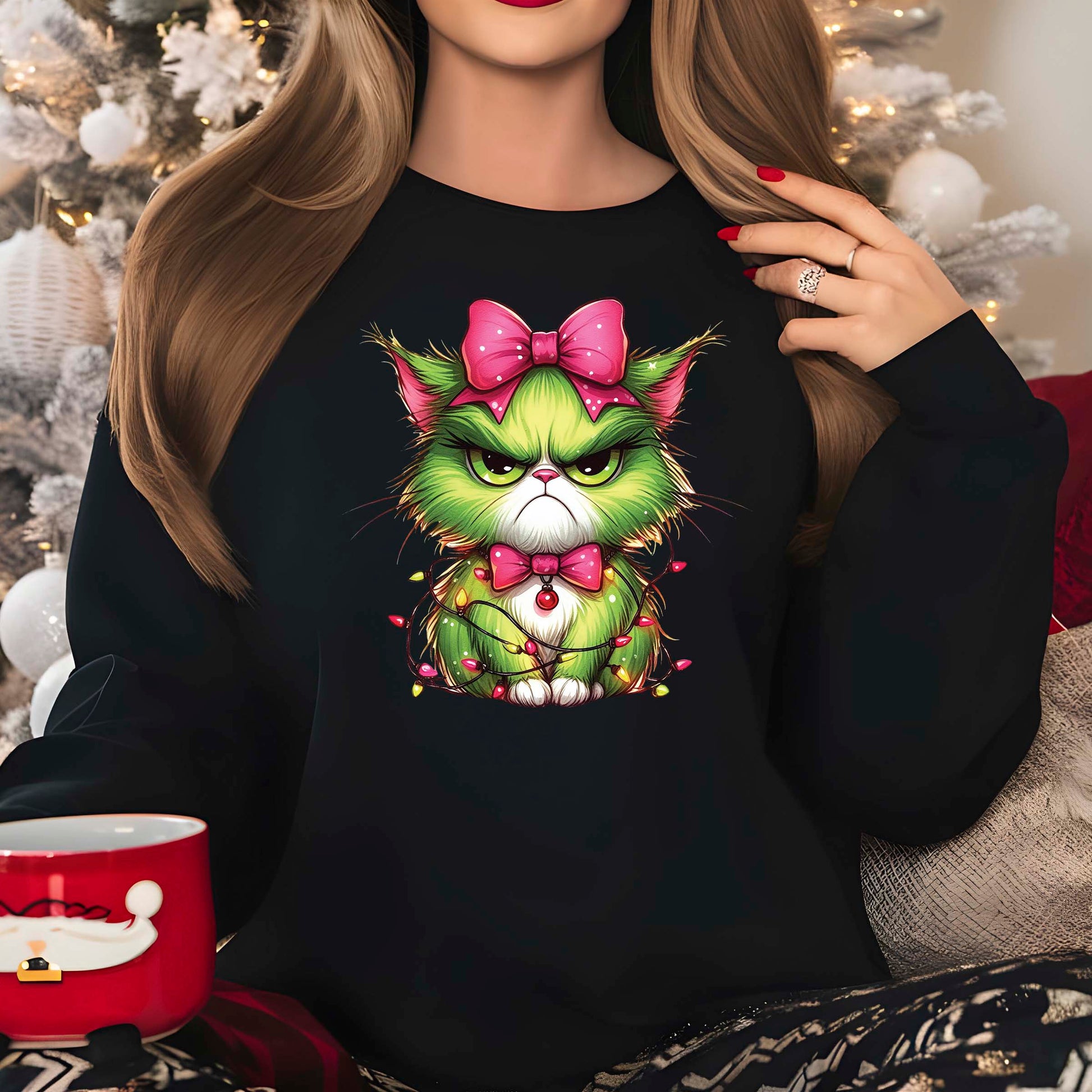 Green Angry Christmas Cat DTF Transfer ready to Press Christmas Heat Transfer Green Angry Christmas for Shirts UV Sticker