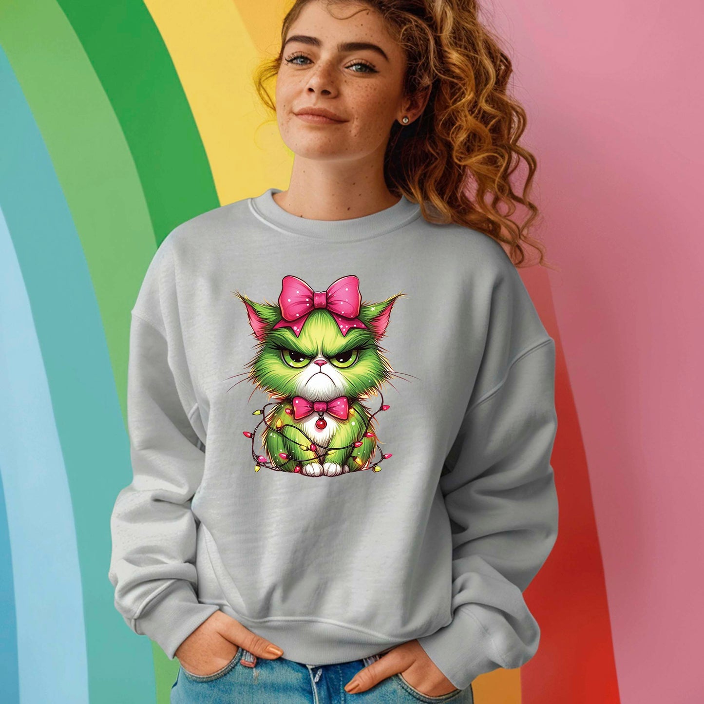 Green Angry Christmas Cat DTF Transfer ready to Press Christmas Heat Transfer Green Angry Christmas for Shirts UV Sticker