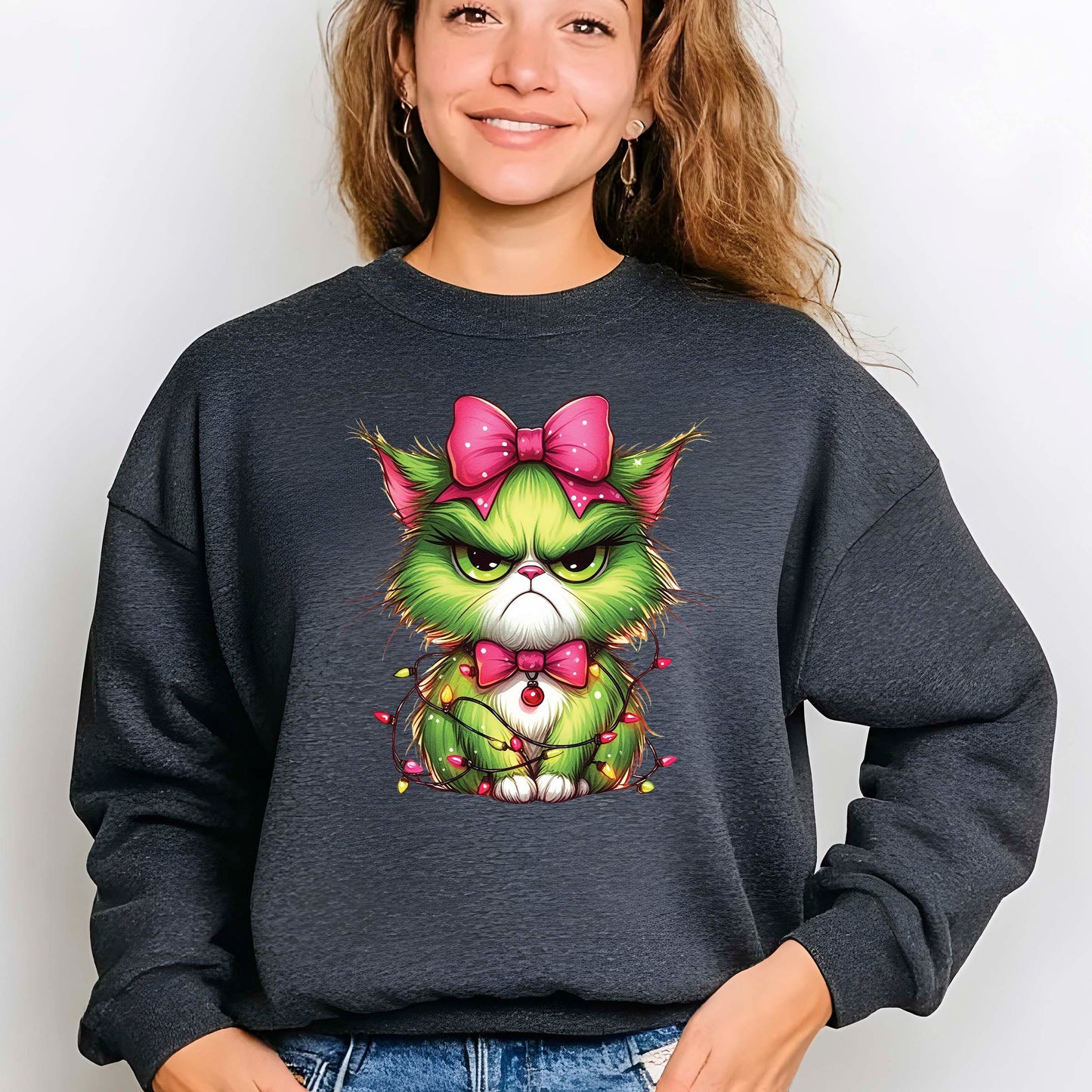 Green Angry Christmas Cat DTF Transfer ready to Press Christmas Heat Transfer Green Angry Christmas for Shirts UV Sticker