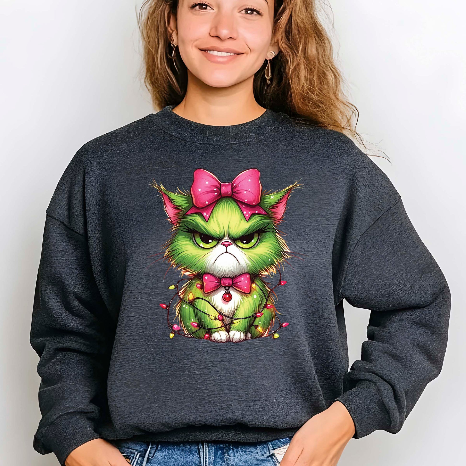 Green Angry Christmas Cat DTF Transfer ready to Press Christmas Heat Transfer Green Angry Christmas for Shirts UV Sticker