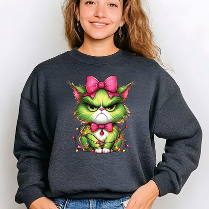 Green Angry Christmas Cat DTF Transfer ready to Press Christmas Heat Transfer Green Angry Christmas for Shirts UV Sticker