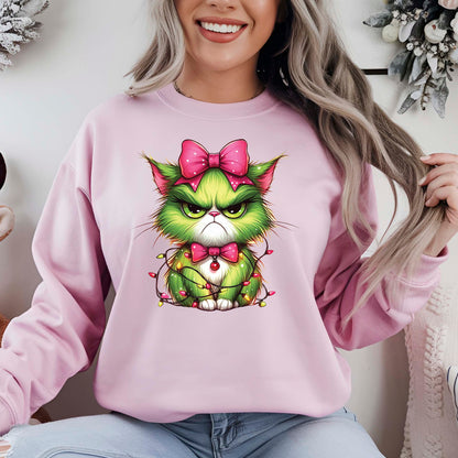 Green Angry Christmas Cat DTF Transfer ready to Press Christmas Heat Transfer Green Angry Christmas for Shirts UV Sticker