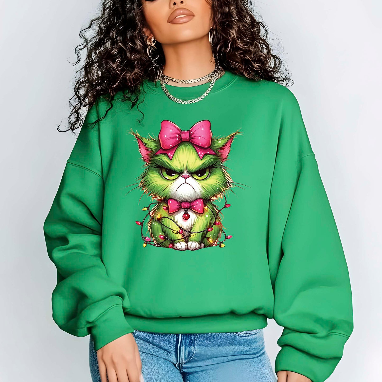 Green Angry Christmas Cat DTF Transfer ready to Press Christmas Heat Transfer Green Angry Christmas for Shirts UV Sticker